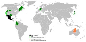 Mapa eutanázie. Grafika: Wikipedia