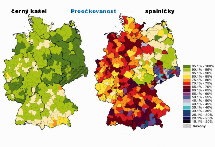 Proočkovanost v Německu vykazuje poměrně velké mezi-regionální rozdíly. Zdroj: The European Journal of Public Health